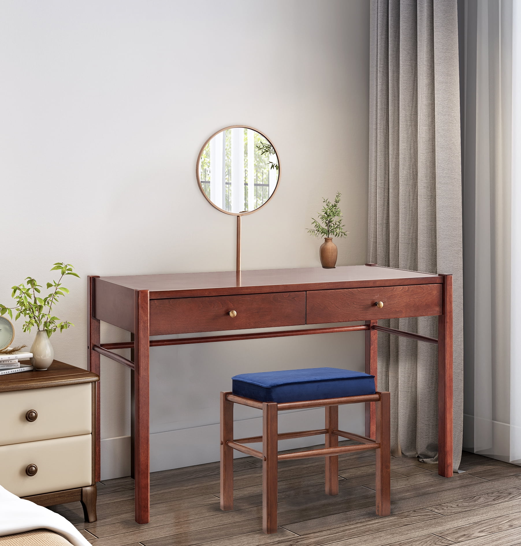 Buy Hawoo Retro Vanity Table Brown Makeup Table with 2 Drawers and