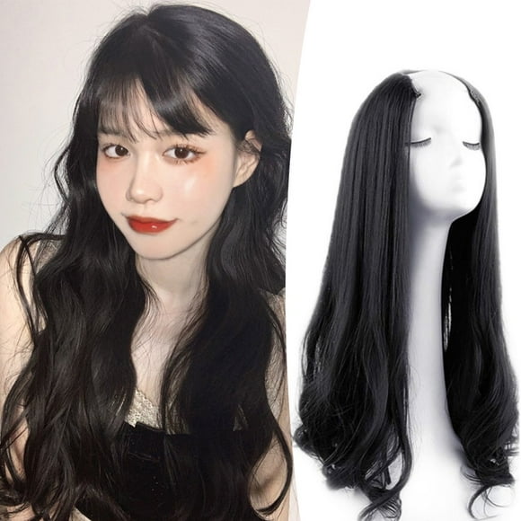 Half Wigs Hair Piece U Part Curly Wig Black Color U Shaped Hair Wigs Waves Black