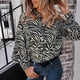 thumbnail image 4 of Blusa con estampado de cebra para mujer, cuello alto, manga larga con linterna, blusa con boton CACAGOO Blusa de mujer, 4 of 7