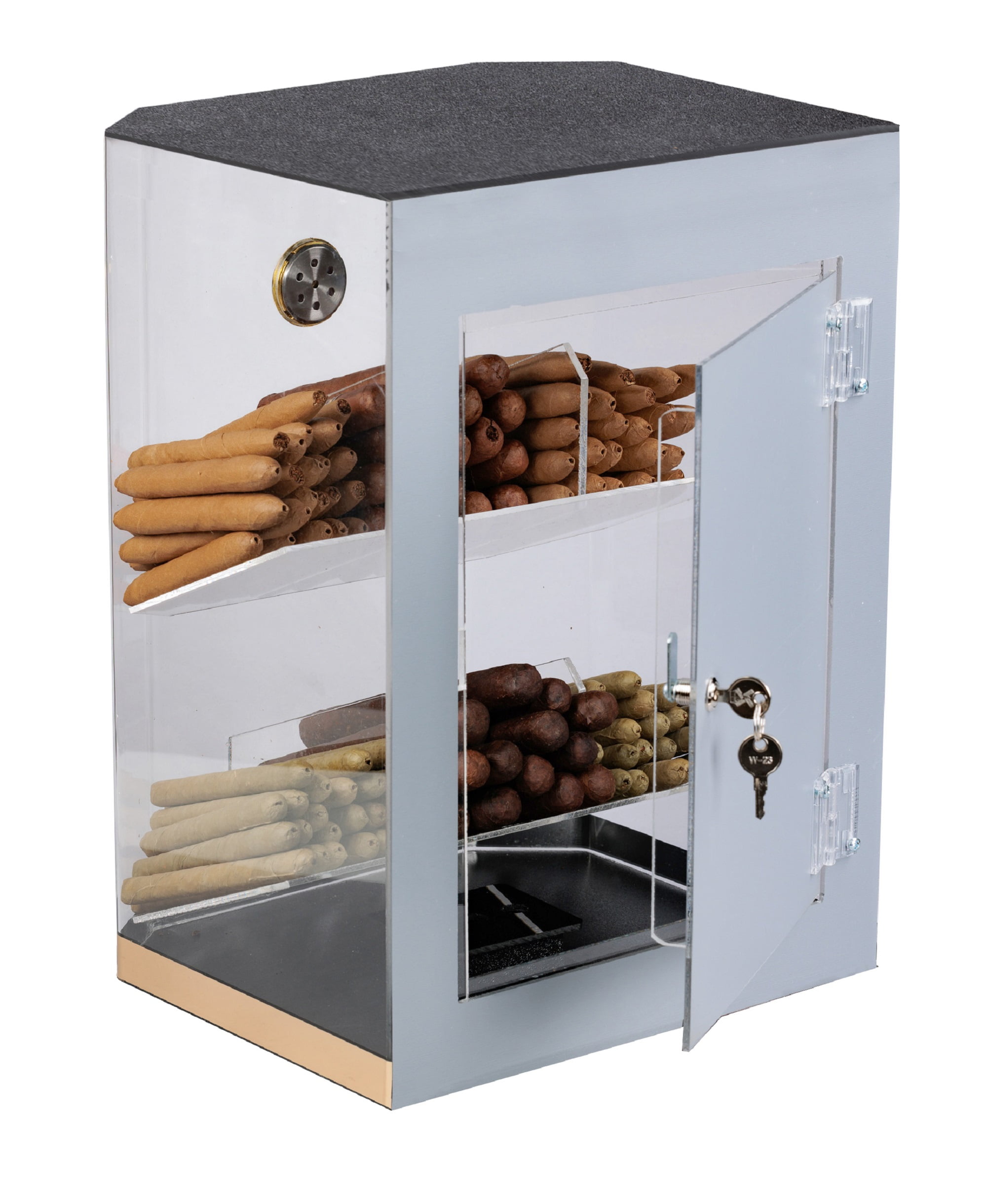 Franklin Acrylic Display Cigar Humidor w/ 6 Bins & Hydrometer - Capacity: 150