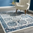 thumbnail image 7 of Entourage Odile Distressed Floral Moroccan Trellis 5x8 Area Rug Ivory and Blue, 7 of 7