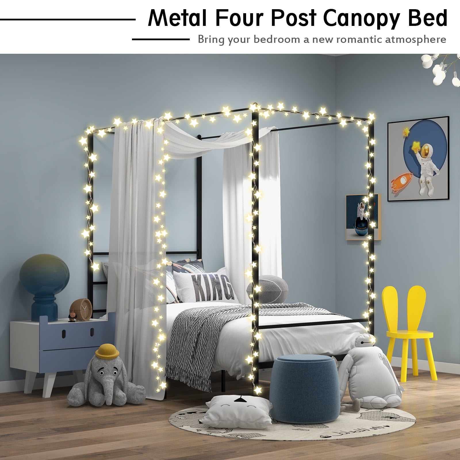Giantex Metal Canopy Bed Frame, 4 Poster Canopied Platform Bed Frame, Mattress Foundation, No Box Spring Needed, Easy Assembly, Twin Size