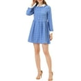 thumbnail image 1 of INSPIRE CHIC Robe-Chemise à Carreaux pour Femme à Manches Longues Boutonnée à Col Pointu S Bleu, 1 of 5