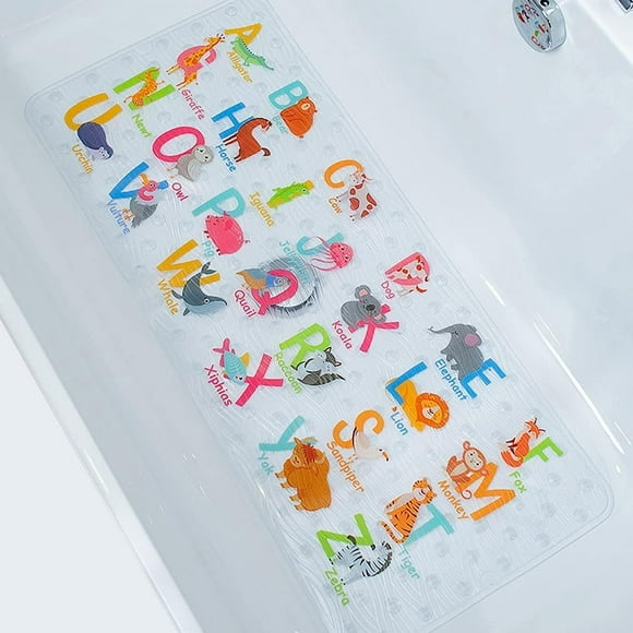 Alfombrillas de baño para bebés y niños pequeños - Alfombrillas antideslizantes de dibujos animados para bañera, ducha, suelo, 100 x 40 cm, lavables a máquina, tamaño XL (alfabeto)