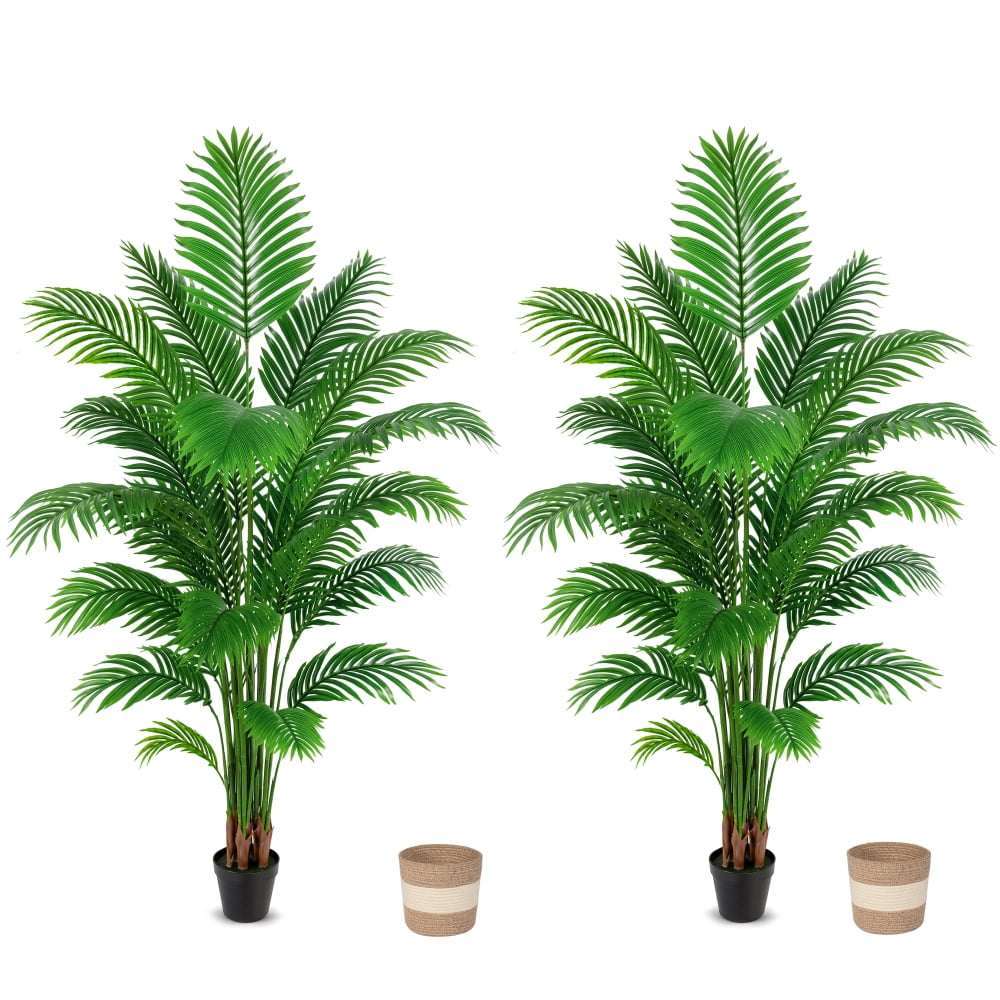 Artificial Palm Tree 6ft Large Fake Tropical Tree with 23 Fronds Tall Faux Floor Plants for Indoor Outdoor-Living Rooms Offices Bedroom Home Decor(2 pack)