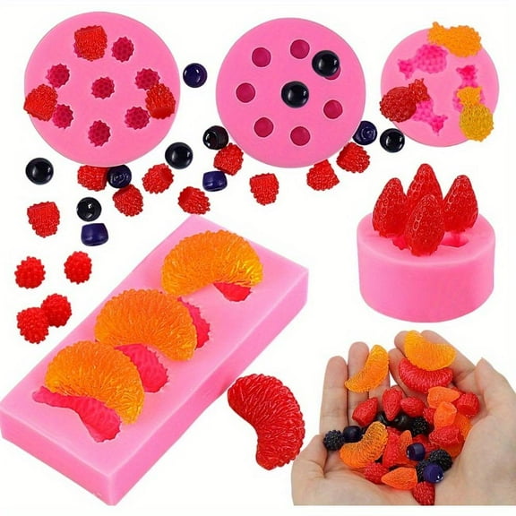 Candy Mold Fruit Theme Silicone Mold Suitable for Jelly Chocolate 3D Mini Pineapple Strawberry Blueberry Mulberry Shape Candy Cake Soap Decoration Baking Mold
