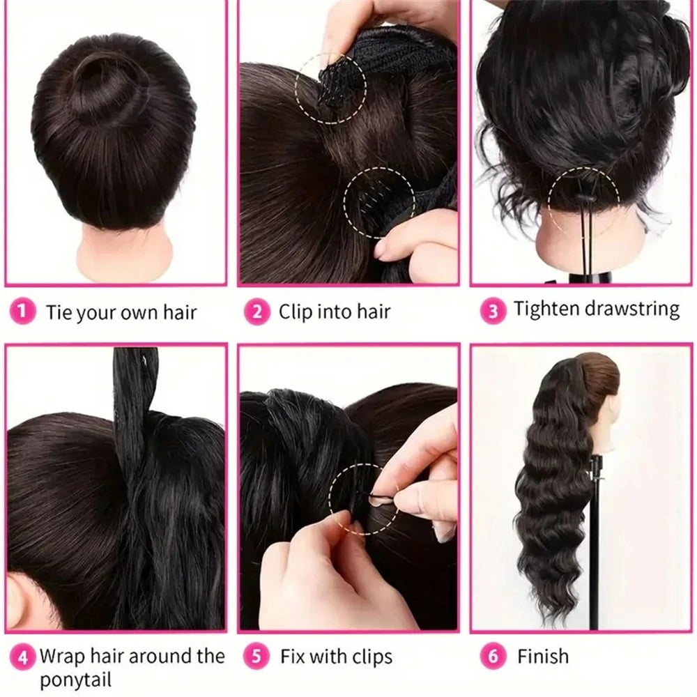 Drawstring Ponytail 10-26 Inch Long Body Wavy Human Hair Ponytail Hairpiece Clip in Remy Hair Extension for Daily Use