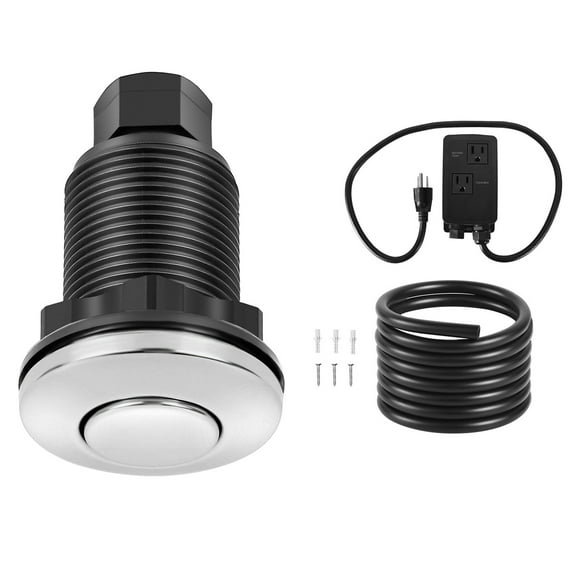 KFFKFF Garbage Disposal Air Switch Kit, Dual Outlet Sink Top Air Switch for Food Waste Disposal, 2.5-inch Chrome-Plated Stainless Steel ON/OFF Push Button, Compatible with Stainless Steel Countertops