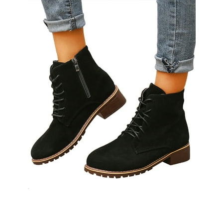 

Womens Low Heel Ankle Boots Western Cowgirl Thick Rubber Outdoor Walk Boot