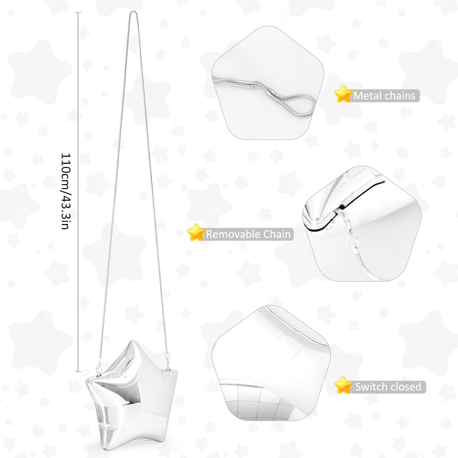 Women's Star Shaped Acrylic Clutch Purse - Unique Evening Bag With Removable Chain For Wedding, Party