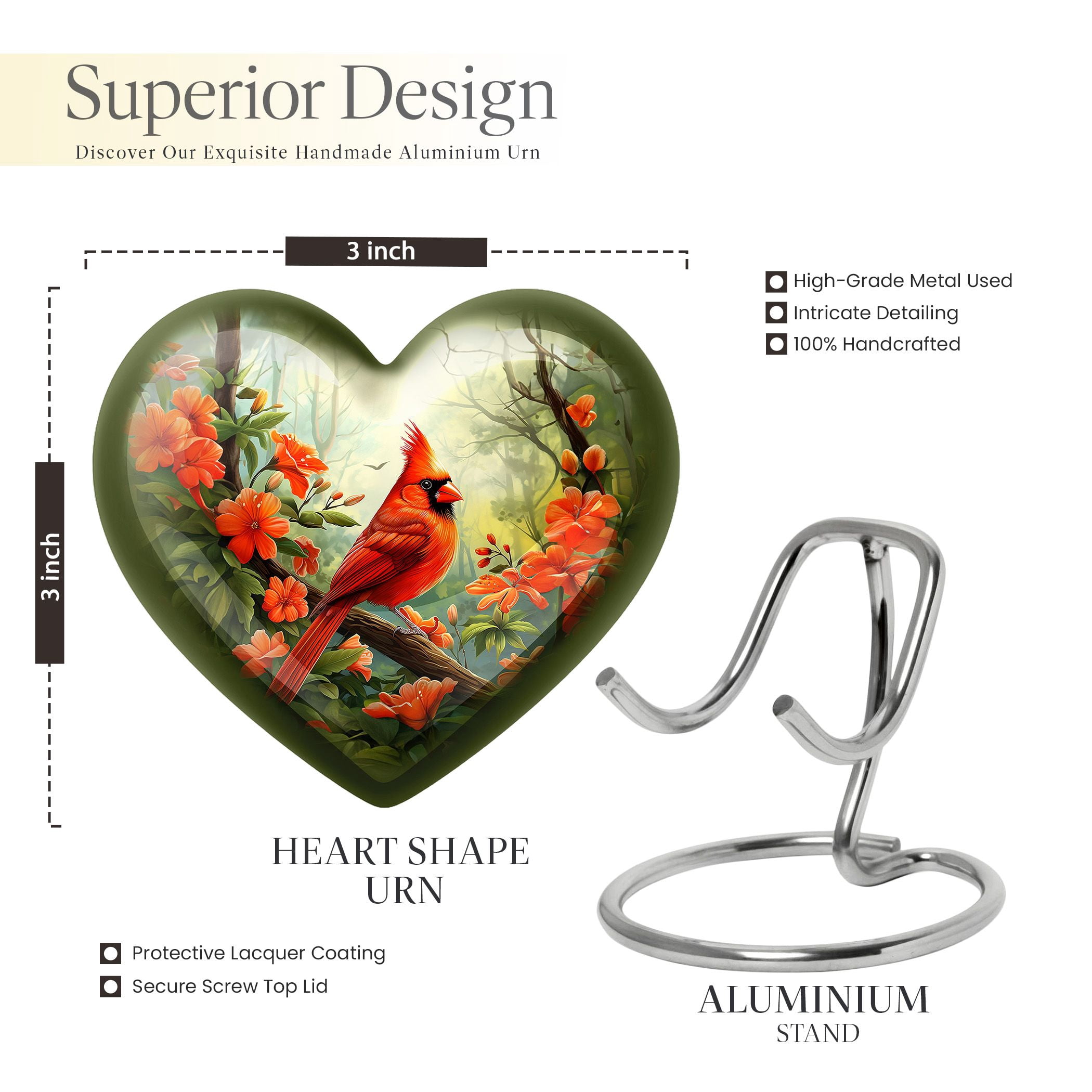 Cardinal Bird Urns For Cremation Ashes Mother, Little Keepsake Urn, Memorial Urns For Human Ashes, Small Urns For Ashes, Funeral Urns For Ashes Adult Male, Elegant Cremation Urns 3 Inch, 1 Pc