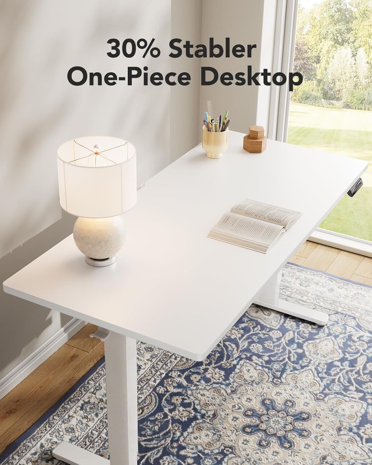 Kyspho One Piece Electric Standing Desk, 48" x 24" Height Adjustable Computer Desk with 4 Height Memory Settings, Sit Stand up Desk for Home Office, White
