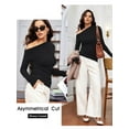 thumbnail image 2 of Women'S Off Shoulder Tops Dressy Long Sleeve Asymmetrical Slim Fit Going Out Fall Blouse Ruched Shirts Black M, 2 of 6