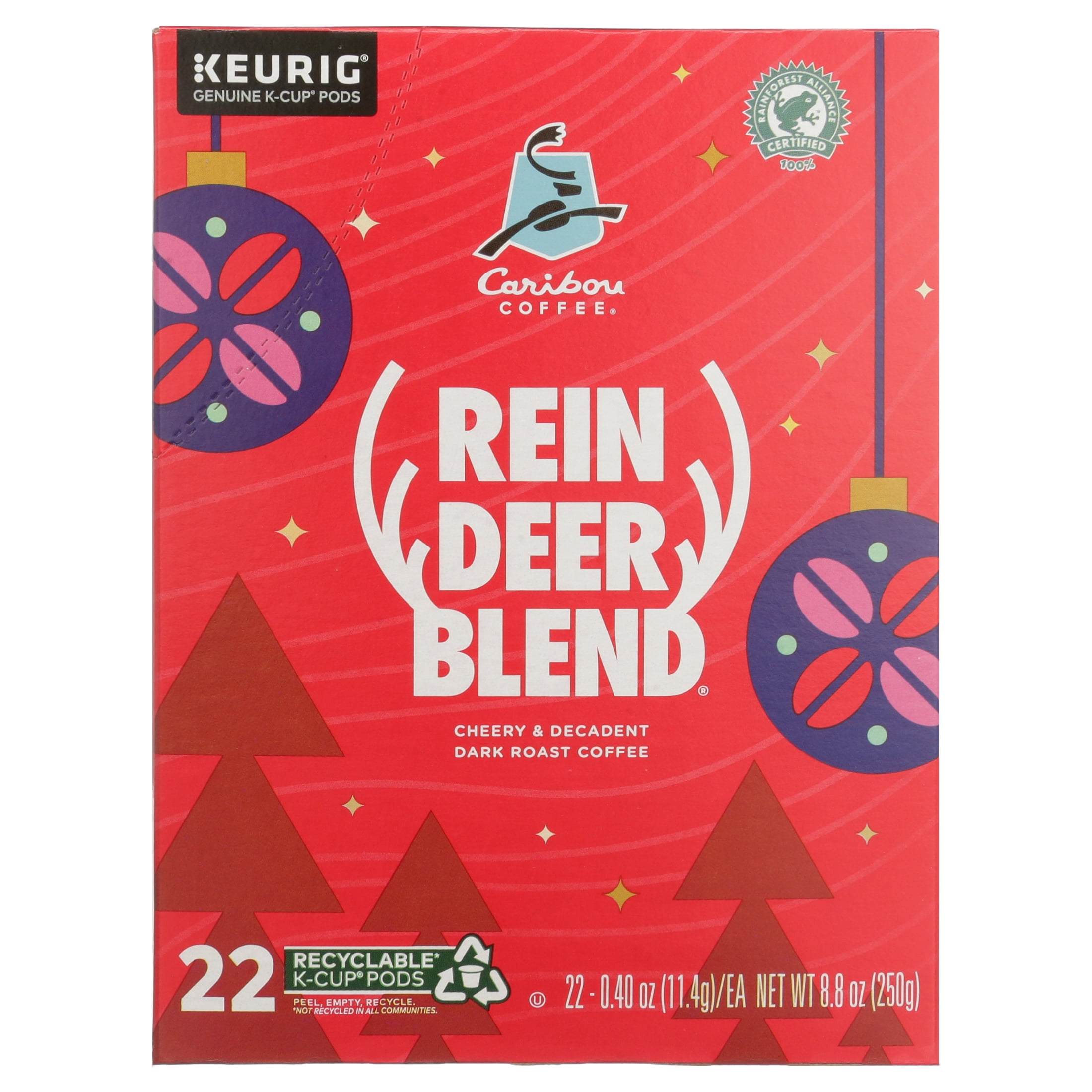 Caribou Coffee Reindeer Blend K-Cup Coffee Pods, Dark Roast, 22 Count For Keurig Brewers