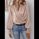 thumbnail image 5 of Camisa Elegante de Color Liso con Escote en V y Mangas Farol para Mujer Albaricoque L, 5 of 9