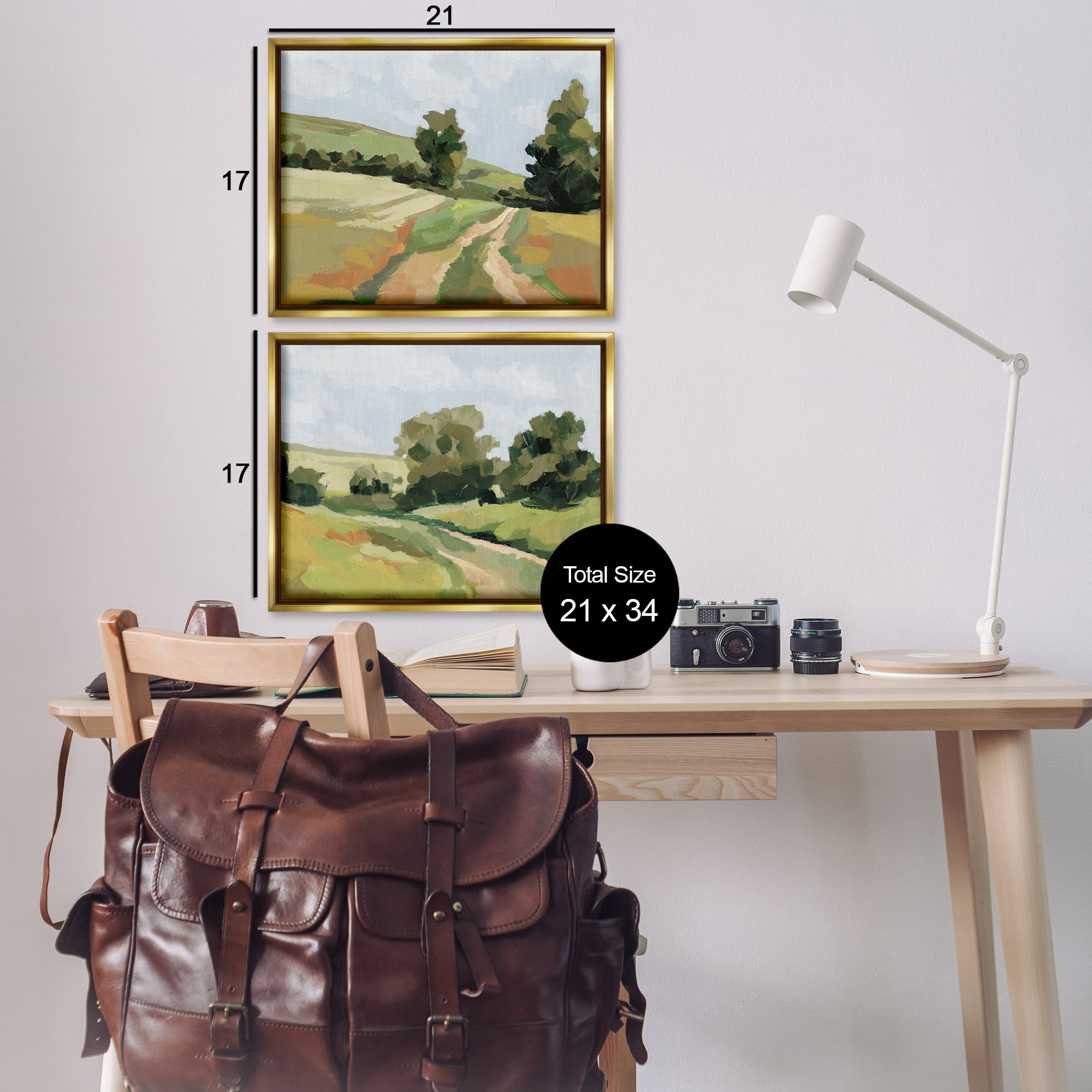 Stupell Industries Abstract Country Road Landscape Landscape & Nature Painting Gold Floater Framed Canvas Art Print Wall Art, 21 x 17, Set of 2