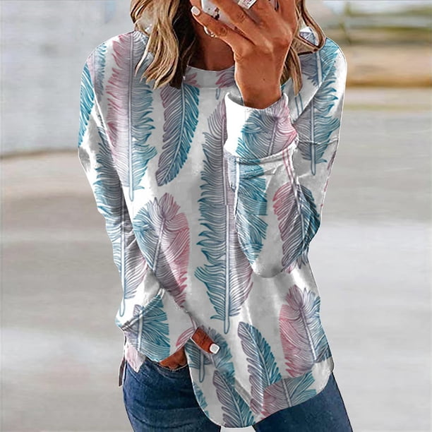 Pntutb Mujer Cuello Redondo Moda Casual Manga Larga Estampado Sudadera tops Blusa Pntutb Pntutb-7217