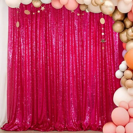 Image of Sequin Curtain Fuchsia 4FTx8FT Sequin Photo Backdrop Hot Pink Sequin Backdrop Curtain Glitter Photography Backdrop
