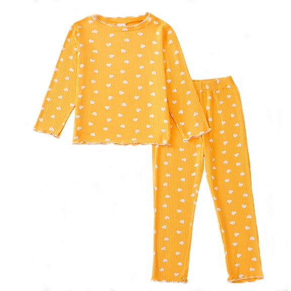 KIMI BEAR 3T Toddler Girls Pant Sets 4T Toddler Girls Fall Winter Outfits Long Sleeves Shirt Heart Print Pullover Top Elastic Pants 2pcs Warm Sets Yellow