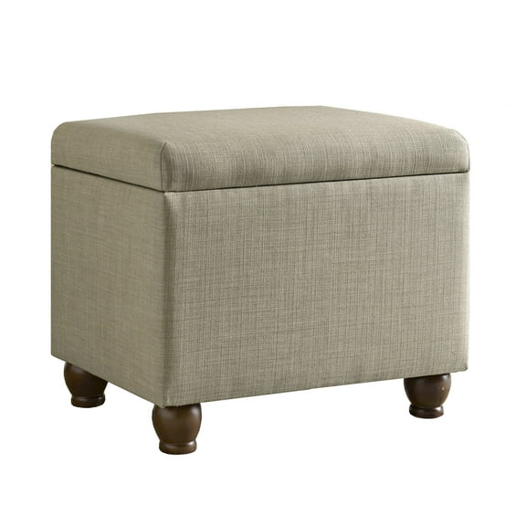 Square Fabric Upholstered Wooden Ottoman with Hidden Storage and Bun Feet, Gray and Brown- Saltoro Sherpi