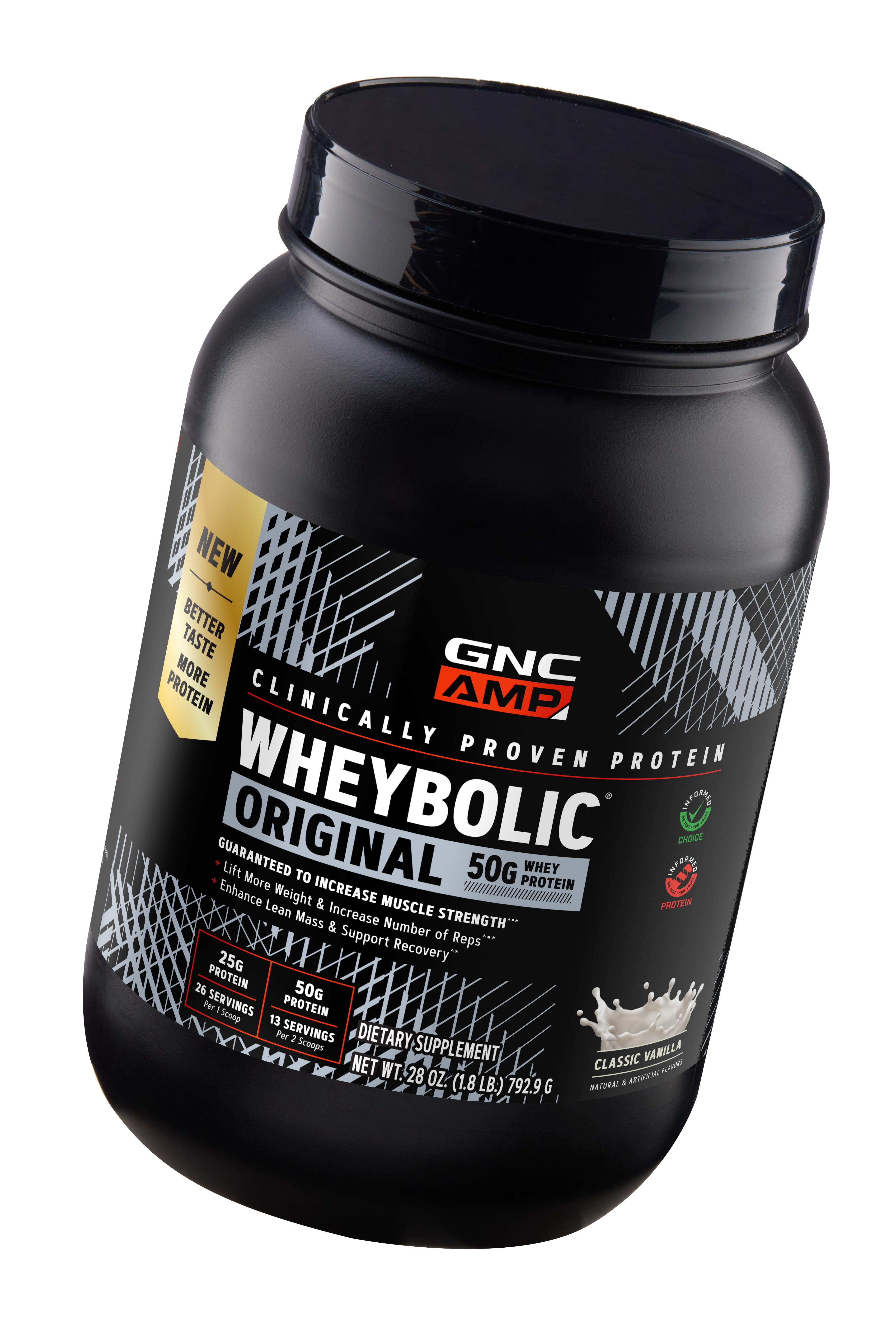 GNC AMP Wheybolic Clinically Proven Protein Powder, 50g Whey Protein, BCAA, Leucine, Increases Muscle Strength, Muscle Building, 3rd Party Tested, Gluten Free, Classic Vanilla 13 Servings