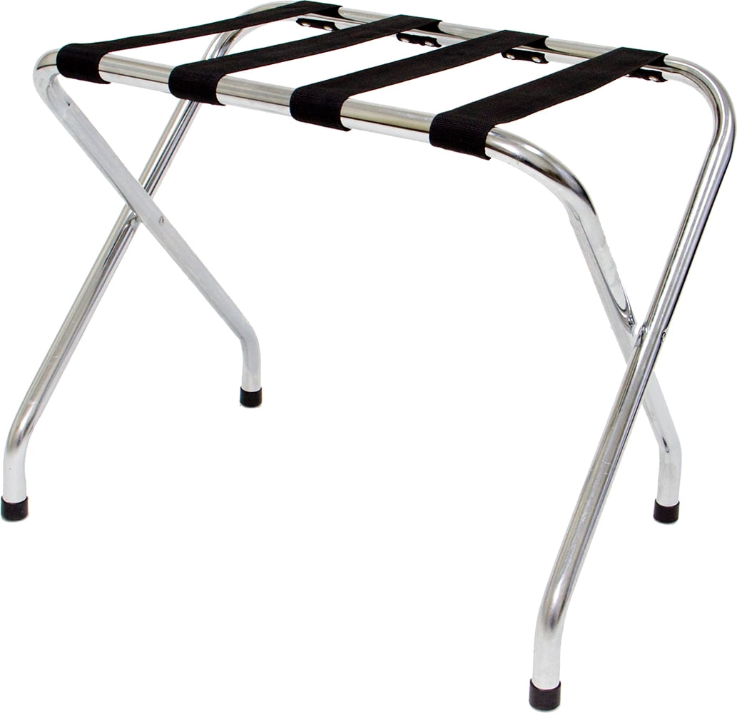 Chrome Luggage Rack, Folding Metal Luggage Stand with Black Straps