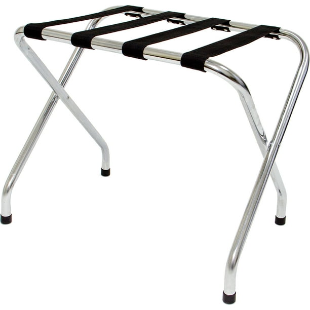 International Hanger Chrome Luggage Rack, Folding Metal Luggage Stand
