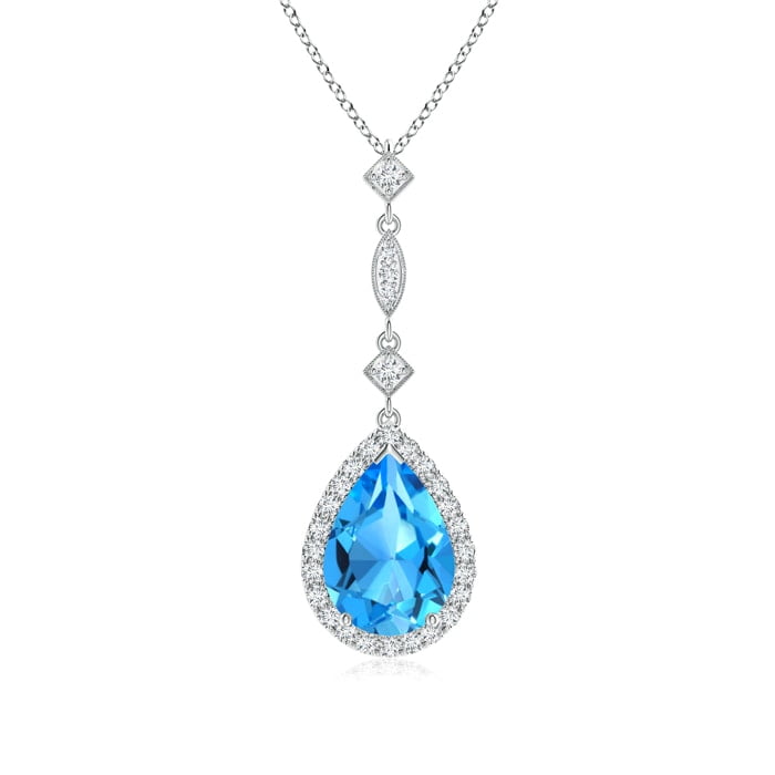 Angara Natural Swiss Blue Topaz Solitaire Pendant Necklace for Women, Girls in 14K Rose Gold (Grade-A | 6x4mm) December Birthstone Jewelry Gif並行輸入 Classic Cushion Swiss Blue Topaz Solitaire Ring with Hidden Accents