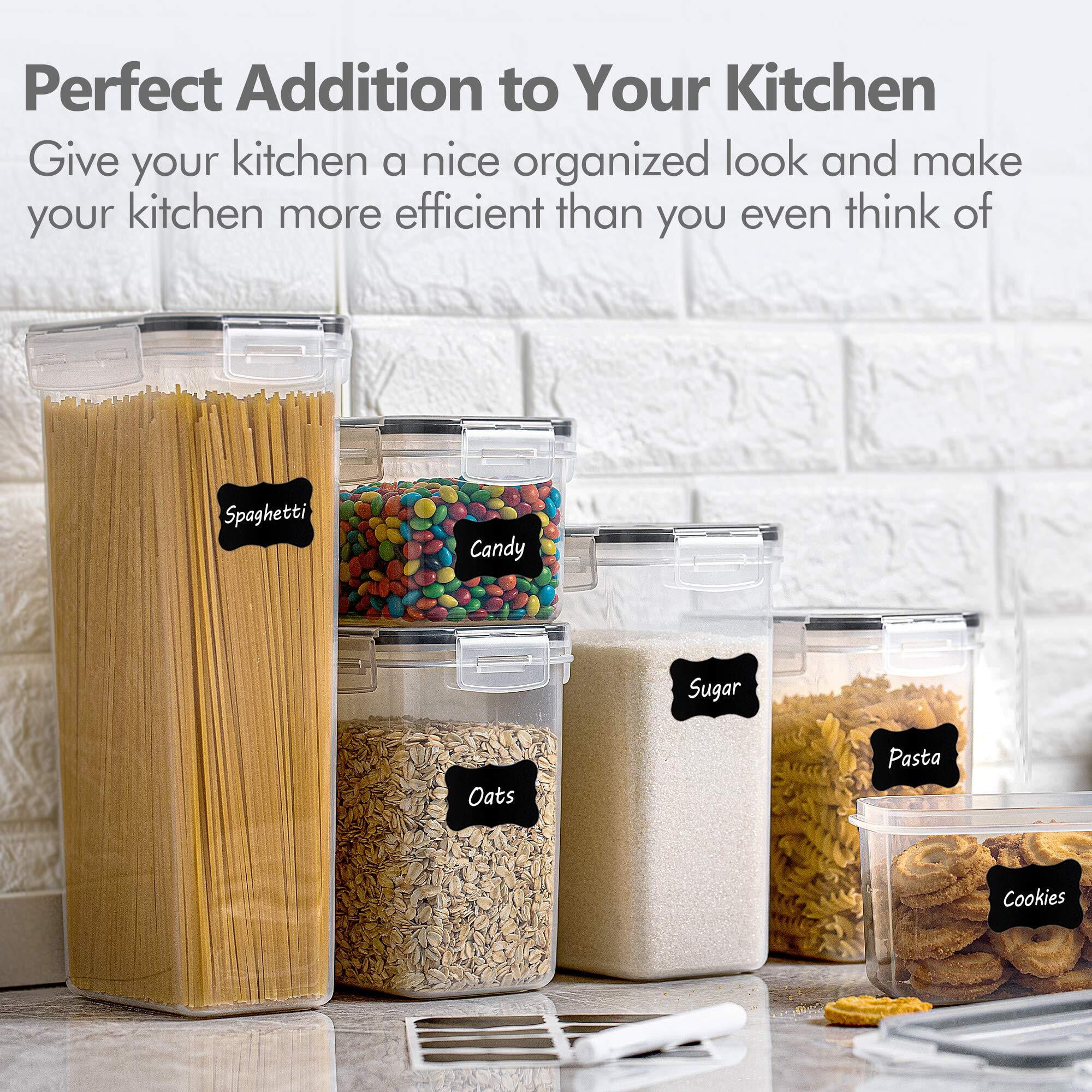 Sindcom Airtight Food Storage Containers Set, 14pcs Plastic Kitchen and Pantry Organization Canisters, Black