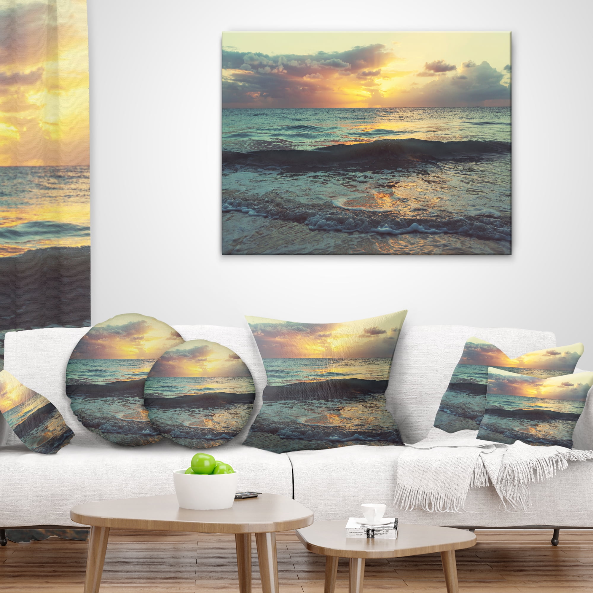 Designart Colorful Bluish Waters At Sunset - Seascape Throw Pillow - 16x16