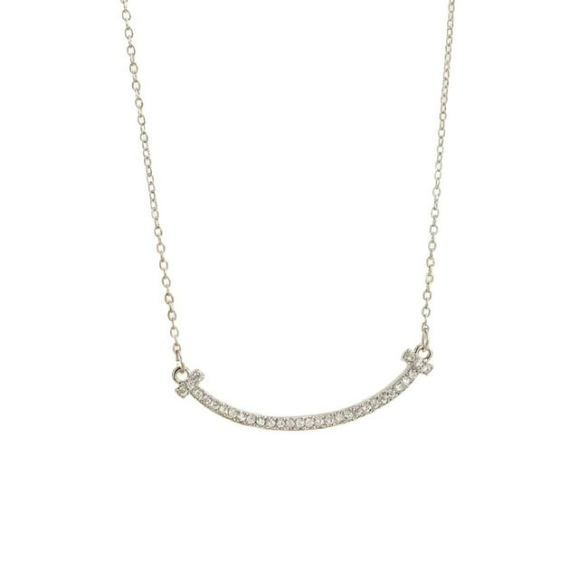 Collar de sonrisa de zircon con incrustaciones de cobre, diseño de nicho simple, cadena de clavícula de alta costura, colgante simple y versátil