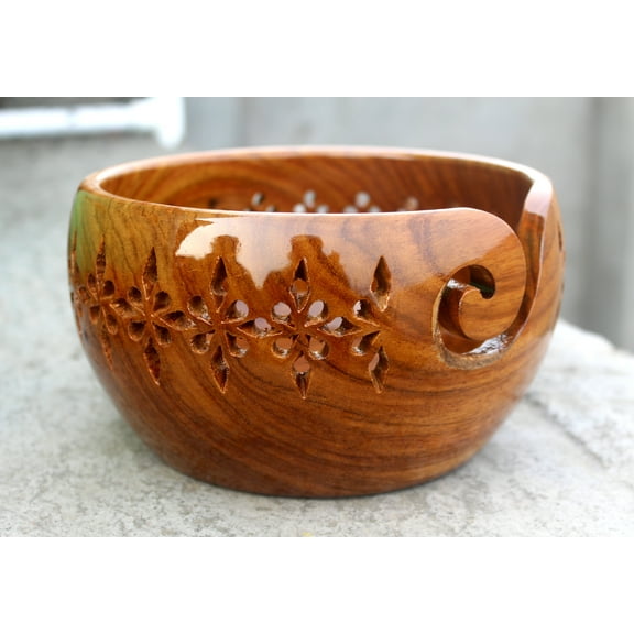 ROSEWOOD Yarn Bowl - Handcrafted Wooden Yarn Bowl - Large Yarn Bowl for Knitting and Crocheting | Mother's Day Gift