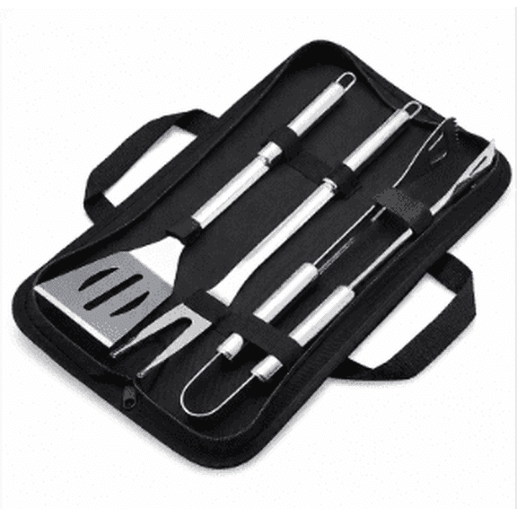 PLERISE 4-Piece Stainless Steel Bbq Grilling Tool Set with Carry Bag, Rust-Resistant, Dishwasher Safe