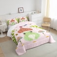 thumbnail image 3 of Feelyou Cute Green Frog Bedding Comforter Set for Child, Jungle Mushroom Twin Comforter Sets, Kawai Pink Cartoon Bedding Set, Microfiber Bedroom Decor, 2pcs, 3 of 8