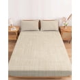 thumbnail image 2 of Twin XL Size Fitted Sheet Set - Cream 2 Piece Bedding Sets 16" Deep Pocket Fitted Sheet with 1 Pillowcases, Farmhouse Burlap Solid Beige Color Modern Linen Texture Brushed Microfiber Bed Sheets, 2 of 9