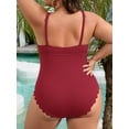 thumbnail image 5 of Asoul Plus Size Ribbed Swimsuit for Womens One Piece Scalloped Swimwear Tummy Control Bathing Suits, 5 of 7