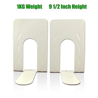 1kg heavy duty 9 1/2-inch gauge steel large vintage and tall bookends, 1 pair white