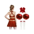 thumbnail image 4 of iEFiEL 4Pcs Kids Girls Cheerleading Uniform Dress with Pom Poms Stocking Hair Tie Set B Red 14, 4 of 7