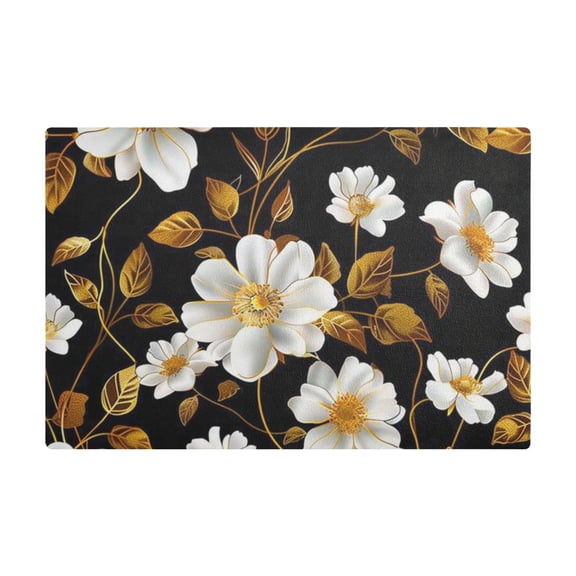 Dish Drying Mat Microfiber Kitchen Dish Pad Counter Absorbent Drainer Rack 12"x18" Flower and Golden Leaves