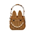 thumbnail image 2 of Easter Cute Bunny Rattan Style Plastic Storage Basket Brown, Large Capacity Woven Basket for Easter Candy Home Decor, Portable Beaded Handle Basket for Living Room Gift, 2 of 6