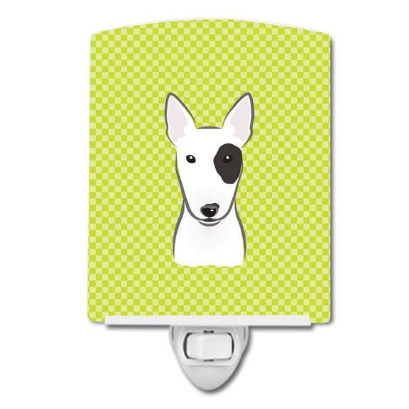 Checkerboard Lime Green Bull Terrier Ceramic Night Light