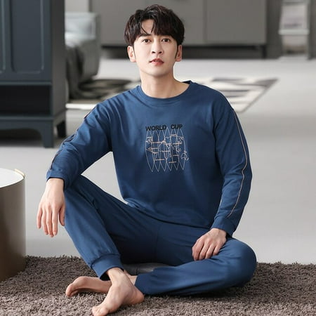 

QWZNDZGR Big M-4XL Spring Autumn HQ Cotton Gentleman Men Pyjamas Men s Pajamas Sets Sleepwear Pyjamas Nightwear Suits Pijamas Homewear PJ