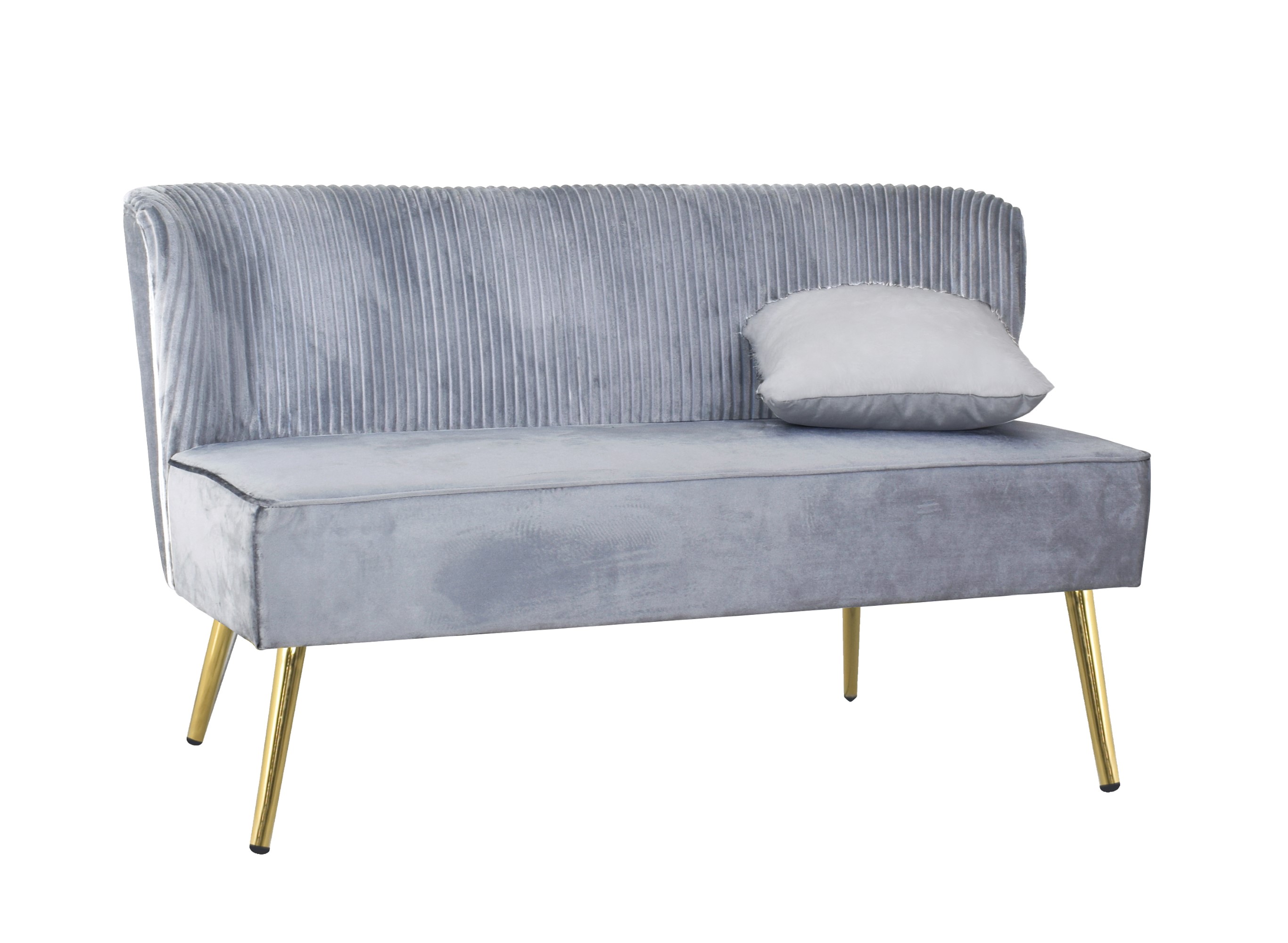 Home Design Hestie Velvet Sofa with Curved Backrest and Gold Metal Legs, Modern Armless Design for Living Room, Silver Gray
