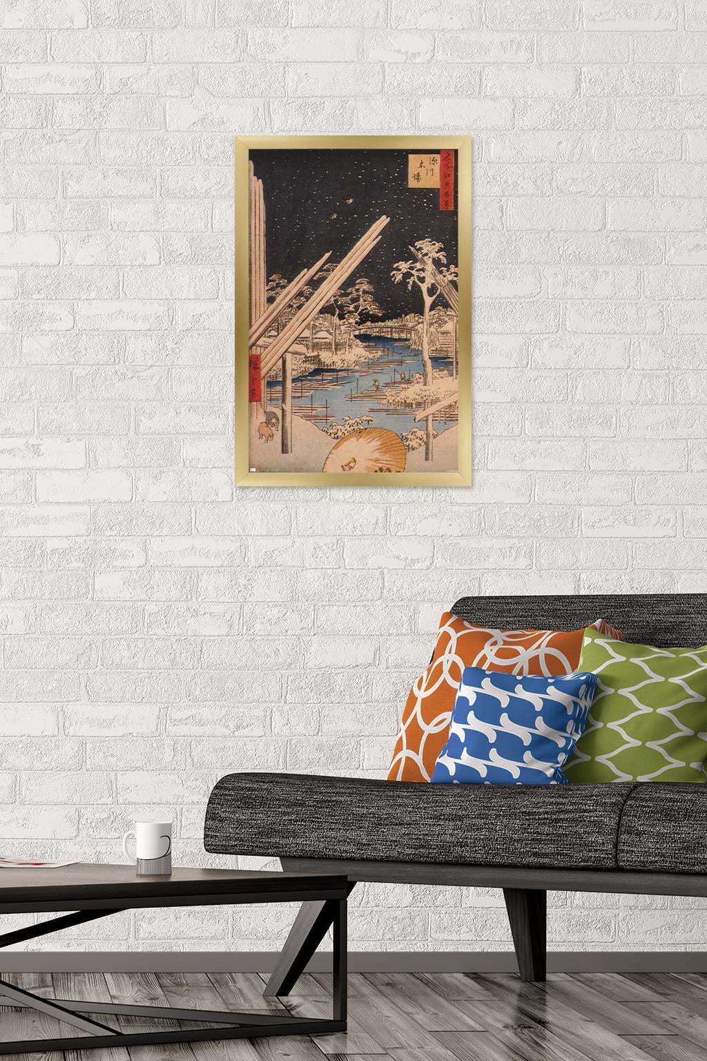 The Fukagawa Timberyard by Ando Hiroshige Wall Poster, 14.725" x 22.375" Framed