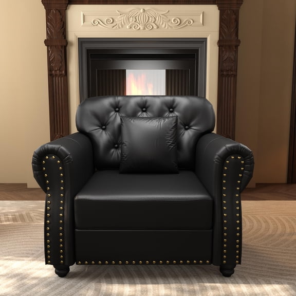 Tmsan 41" Faux Leather Chesterfield Sofa,Single Sofa Chair with Rolled Arms and Nailhead,Modern PU Leather Upholstered Armchair,with High Resilience Cushion,1 Pillow,Easy Assembly,for Living Room