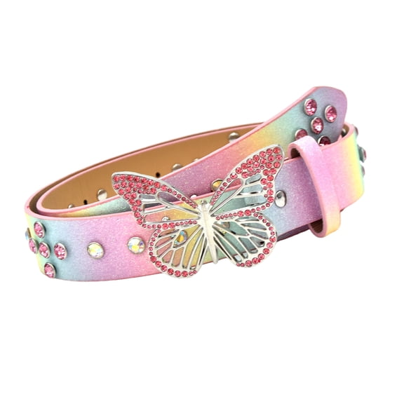 2. Glittering Butterfly Rhinestone Buckles Adjustable Waistband Belt for Women Girls Party Daily Fashion Accessories