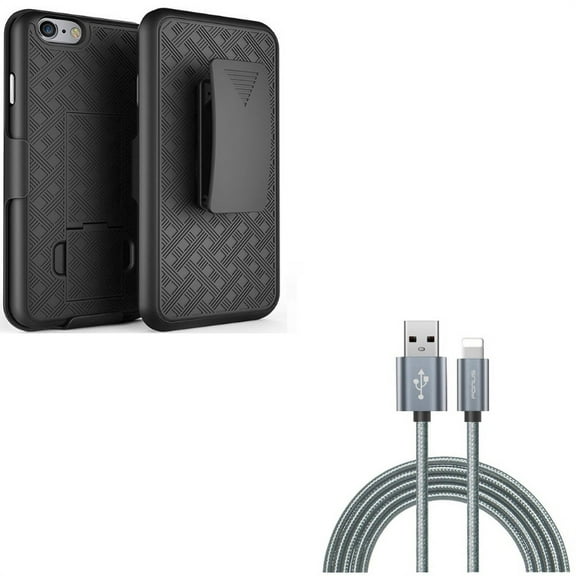 Case Belt Clip w 10ft USB Cable for iPhone 8/7 - Holster Swivel Cover Kickstand Armor, Charger Cord Power Wire Braided Long for iPhone 8/7 Models