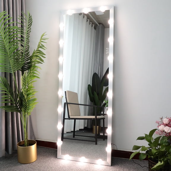 Full Length Mirror with Lights,Vanity Mirror with Lights,63" x 23.6" LED Lighted Vanity Full Body Mirror, Smart Floor Mirror with 22 Dimmable Bulbs, Wall-Mounted Mirror for Bedroom, Aluminum /Silver