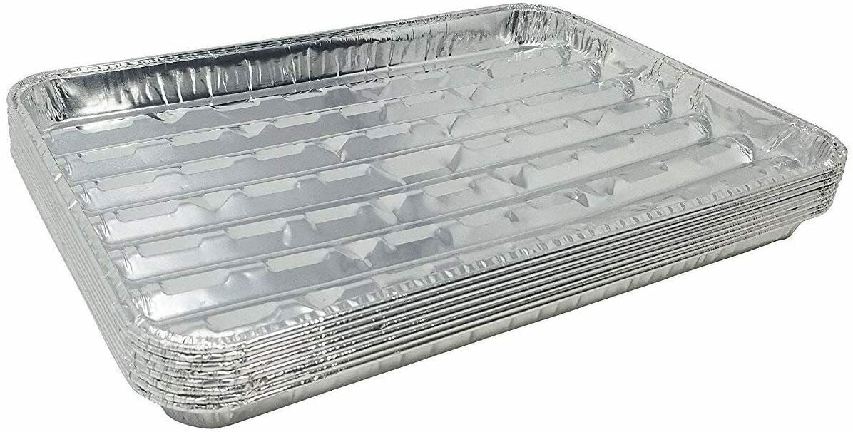 NYHI Heavy Duty Aluminum Foil Broiler Pans | Disposable Nonstick Oven Broiling Roaster Pan for Burgers Steaks Bacon Roasts Vegetables | 13 x 9 inch Re