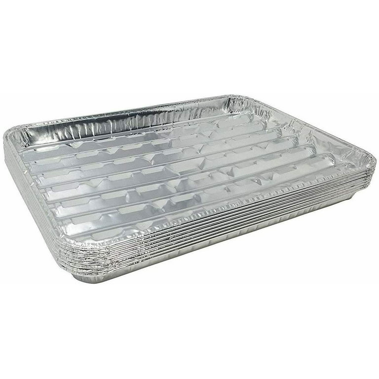 Stock Your Home Disposable Aluminum Foil Broiler Pan (10 Pack) for Oven -  Durable Broiling Drip Trays with Ribbed Bottom Surface for BBQ Grill-Like